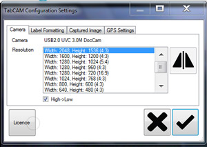 TabCAM Camera App for Windows -  Settings Window Screenshot